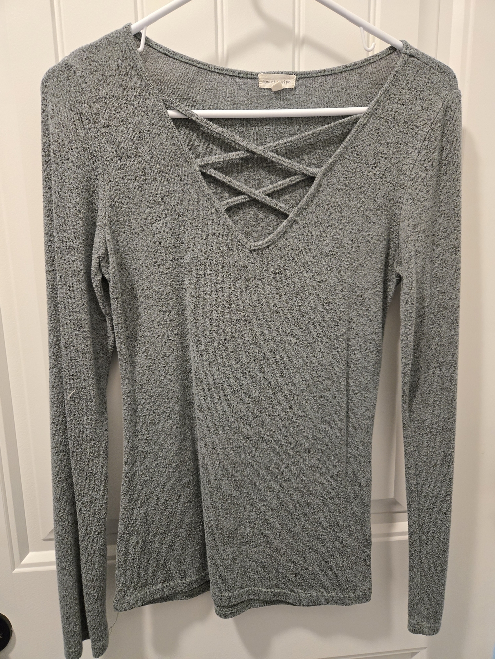 Heart Hips Heathered Sage Gray Crisscross Long Sleeve Top